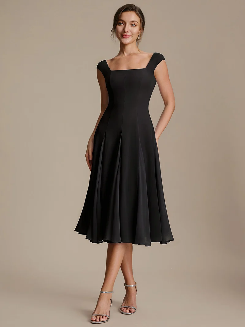 Robe midi de bal sans manches à encolure carrée extensible et patchwork