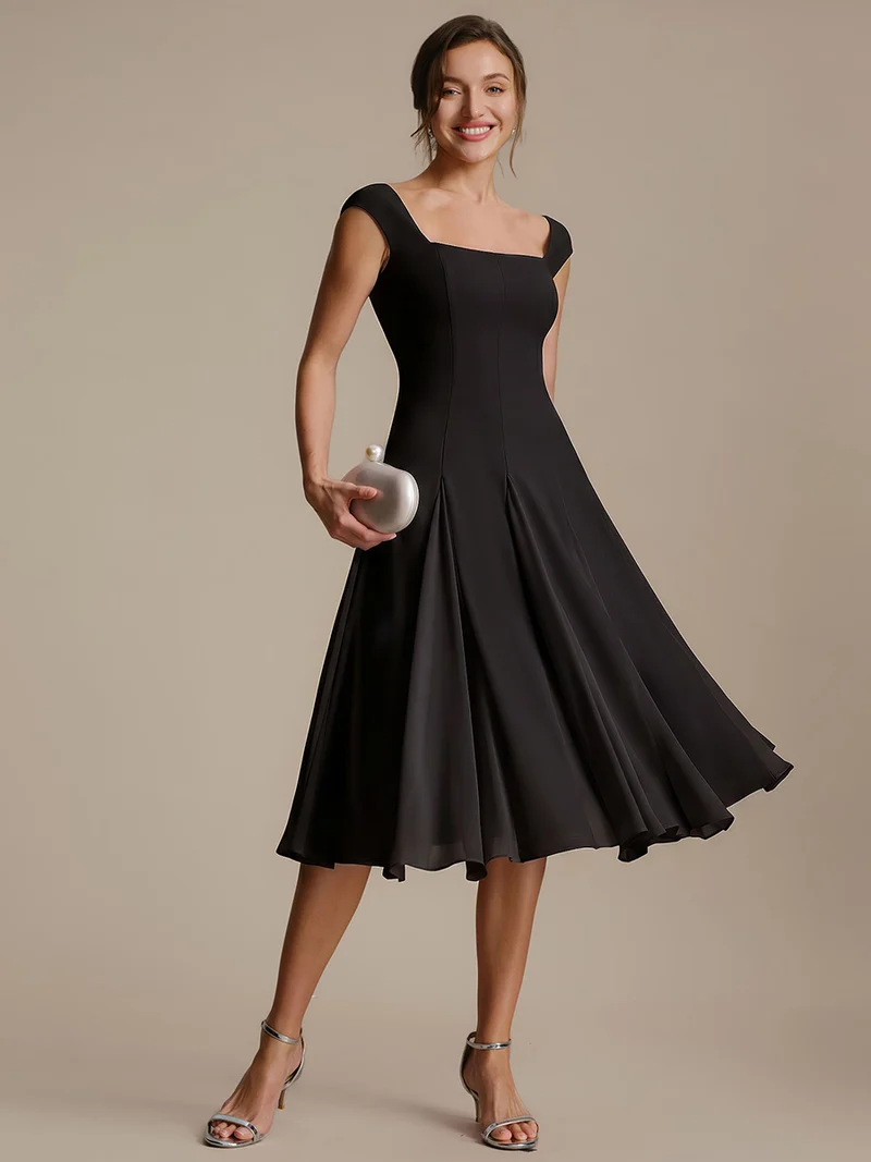 Robe midi de bal sans manches à encolure carrée extensible et patchwork