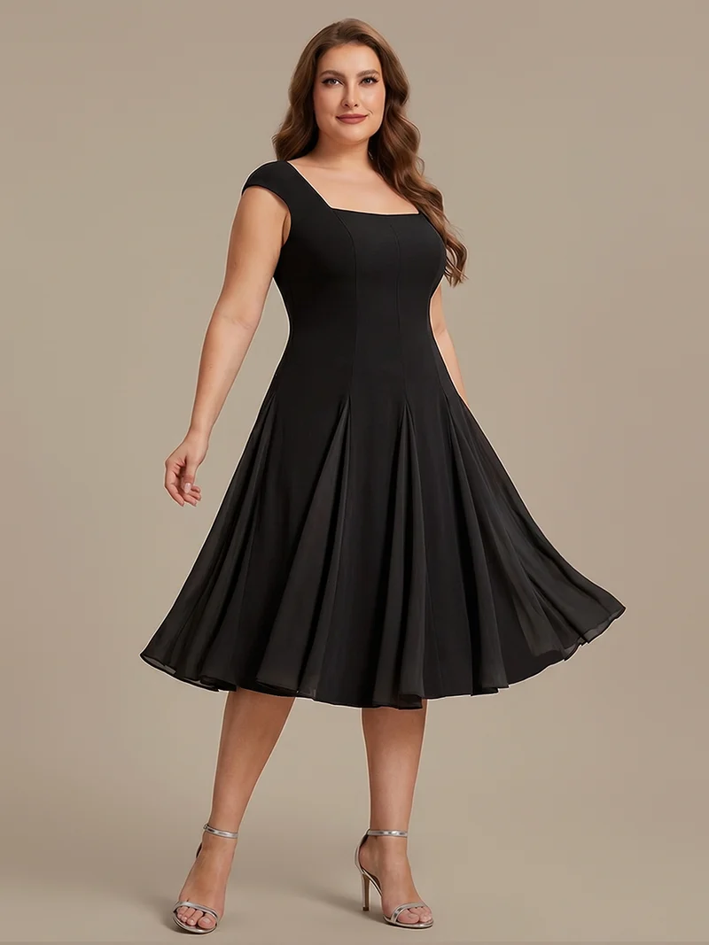 Robe midi de bal sans manches à encolure carrée extensible et patchwork