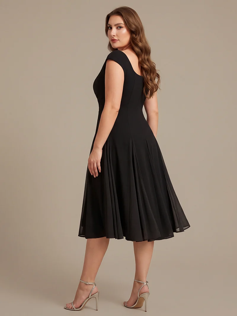 Robe midi de bal sans manches à encolure carrée extensible et patchwork