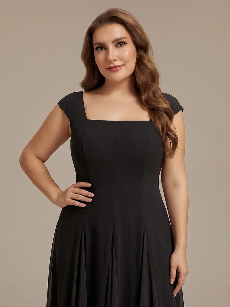Robe midi de bal sans manches à encolure carrée extensible et patchwork