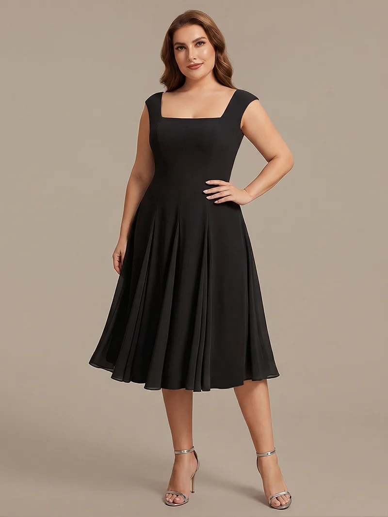 Robe midi de bal sans manches à encolure carrée extensible et patchwork