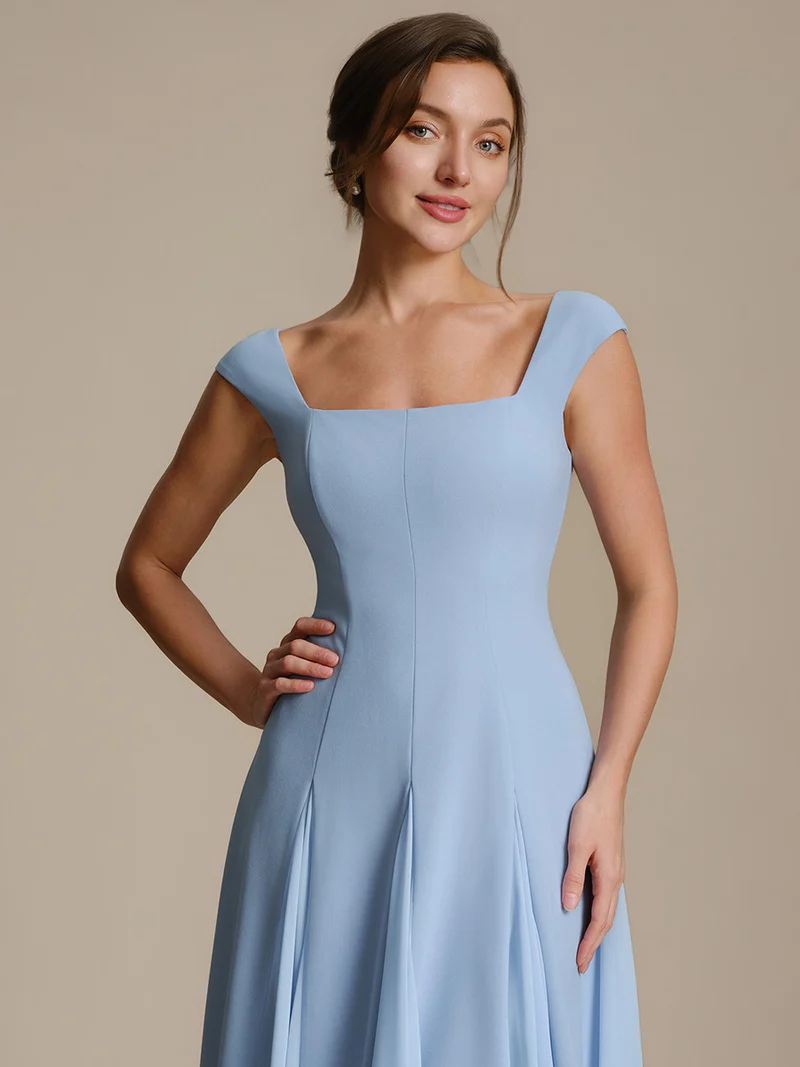 Robe midi de bal sans manches à encolure carrée extensible et patchwork
