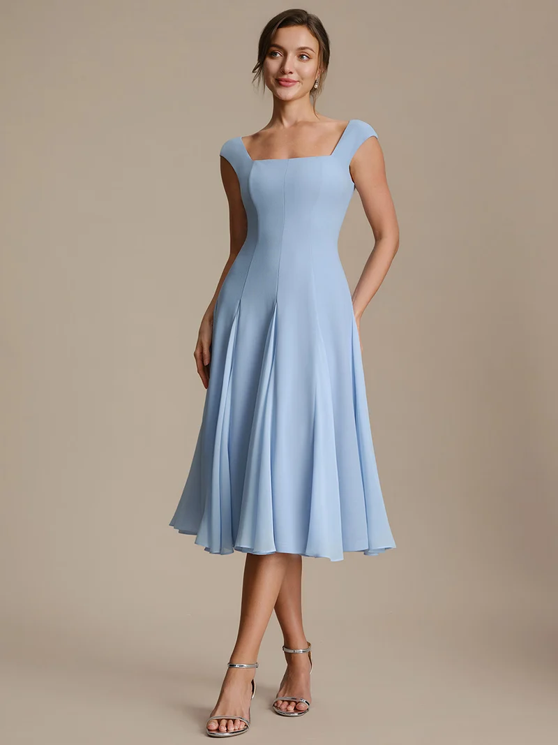 Robe midi de bal sans manches à encolure carrée extensible et patchwork
