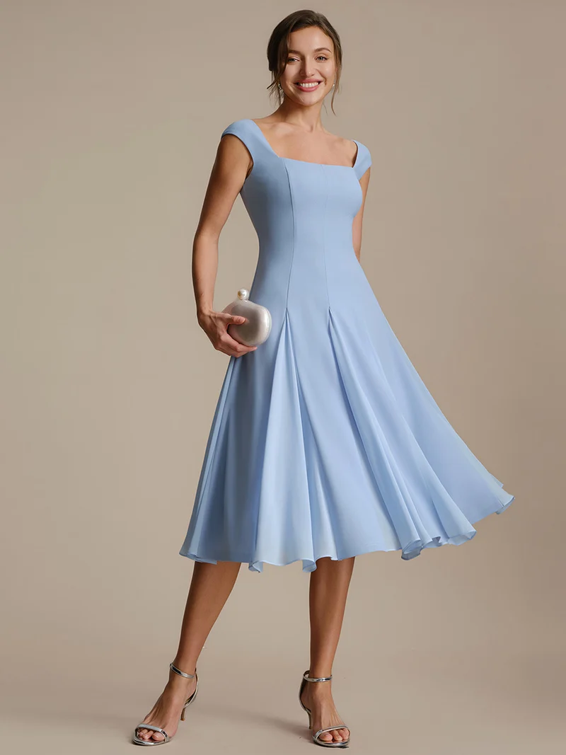 Robe midi de bal sans manches à encolure carrée extensible et patchwork