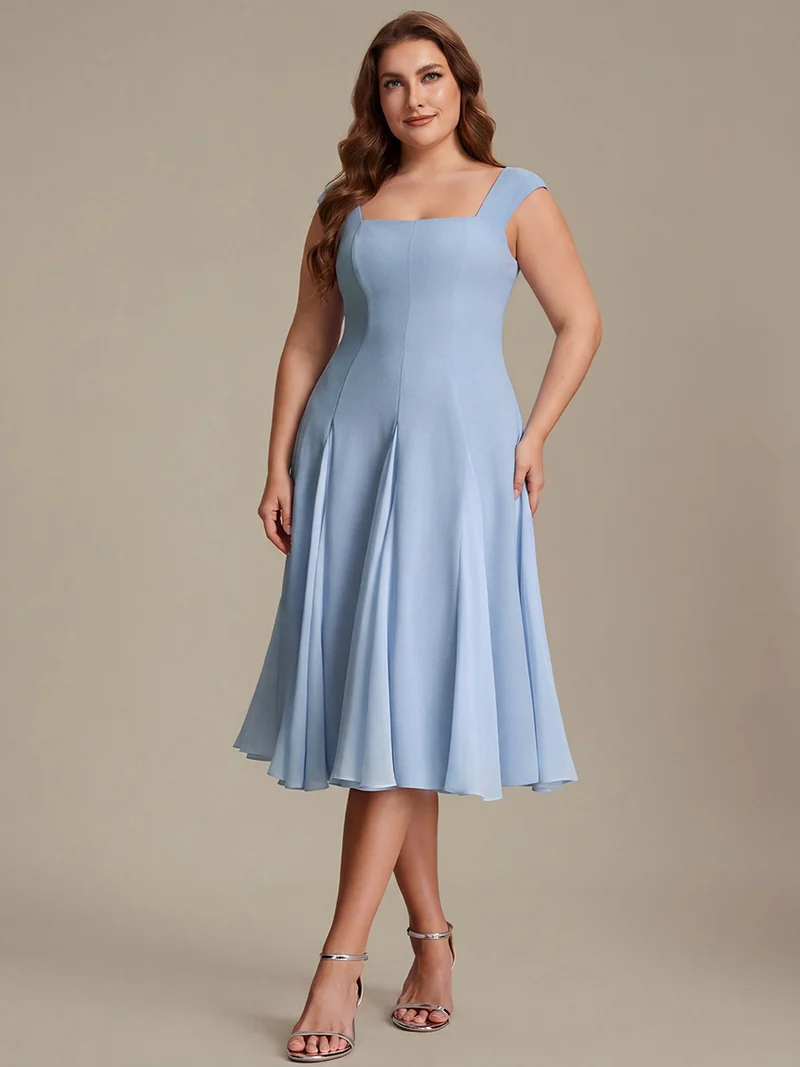 Robe midi de bal sans manches à encolure carrée extensible et patchwork