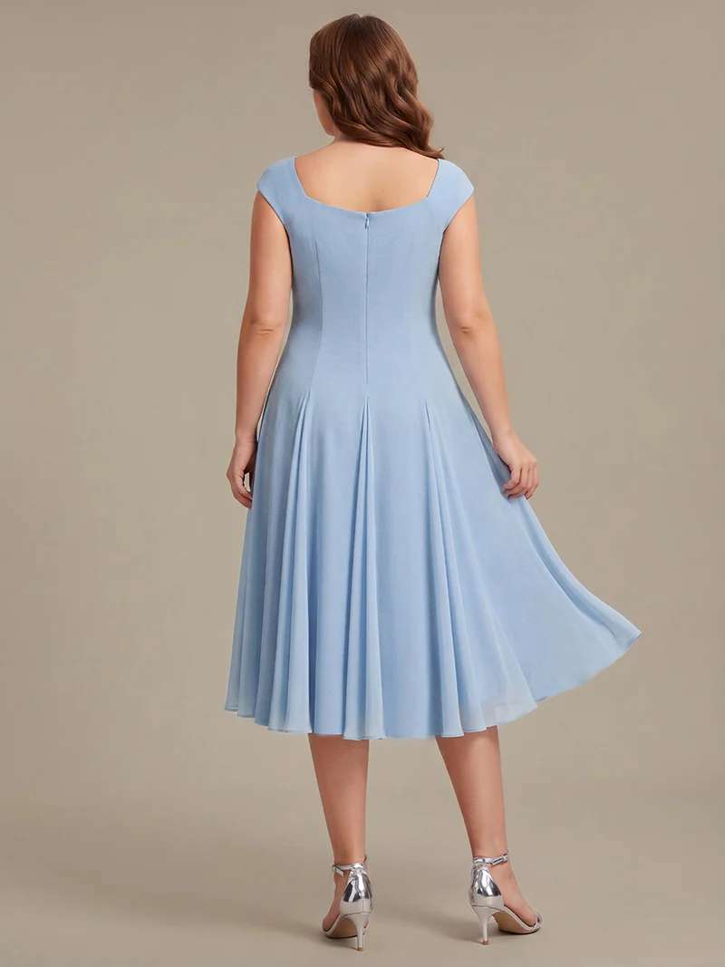 Robe midi de bal sans manches à encolure carrée extensible et patchwork