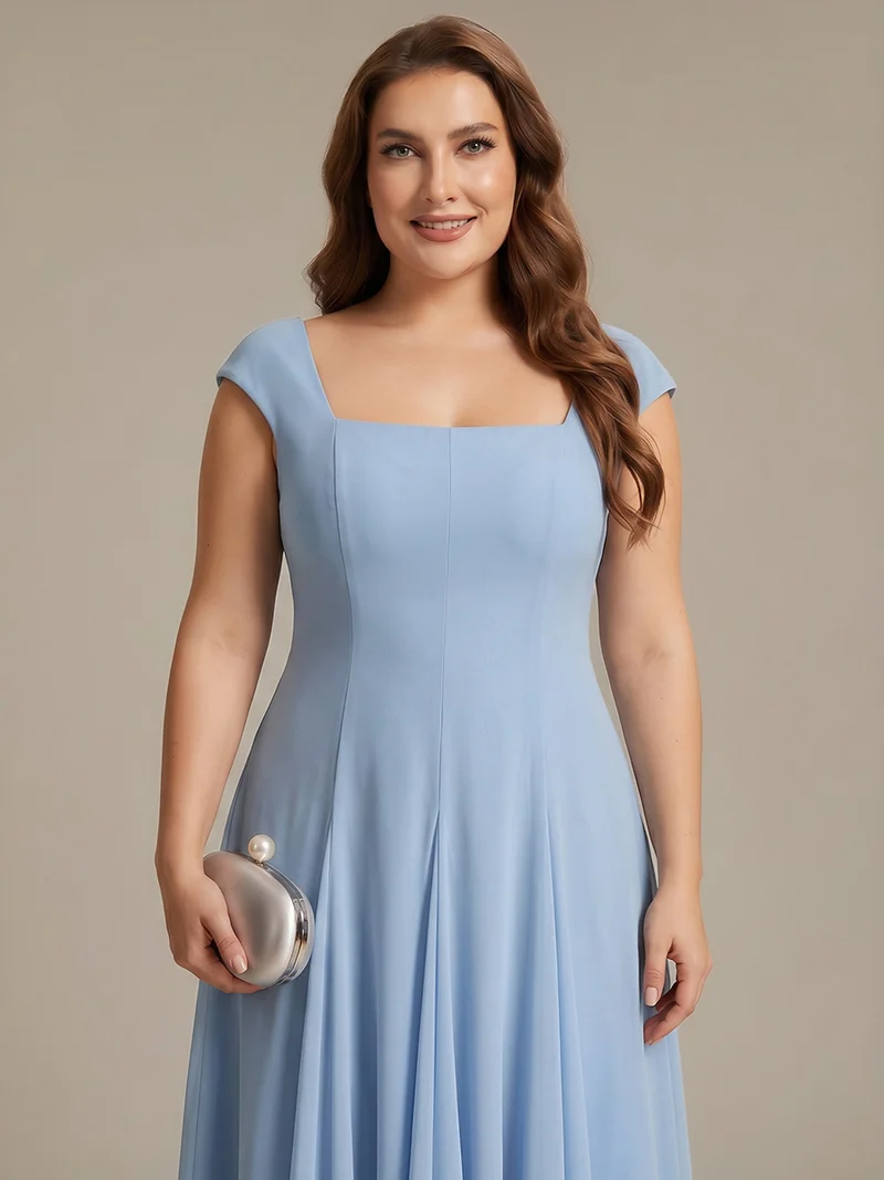 Robe midi de bal sans manches à encolure carrée extensible et patchwork