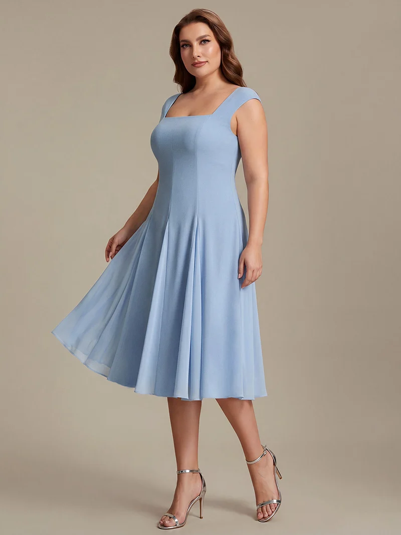 Robe midi de bal sans manches à encolure carrée extensible et patchwork