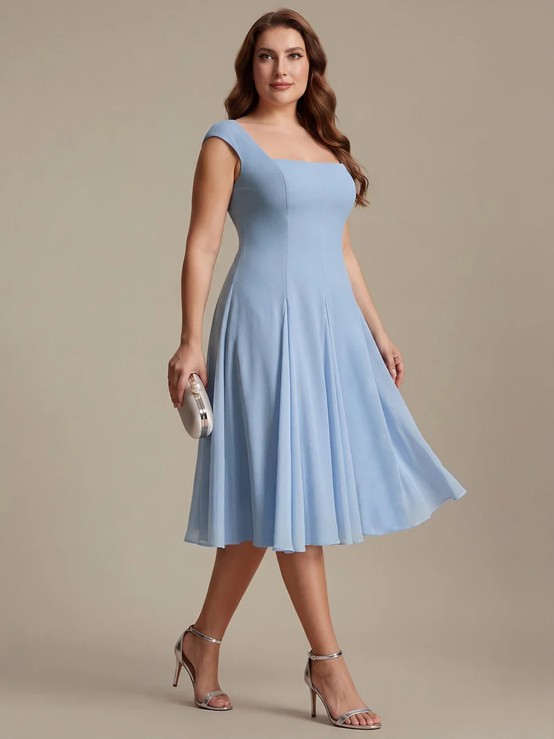 Robe midi de bal sans manches à encolure carrée extensible et patchwork