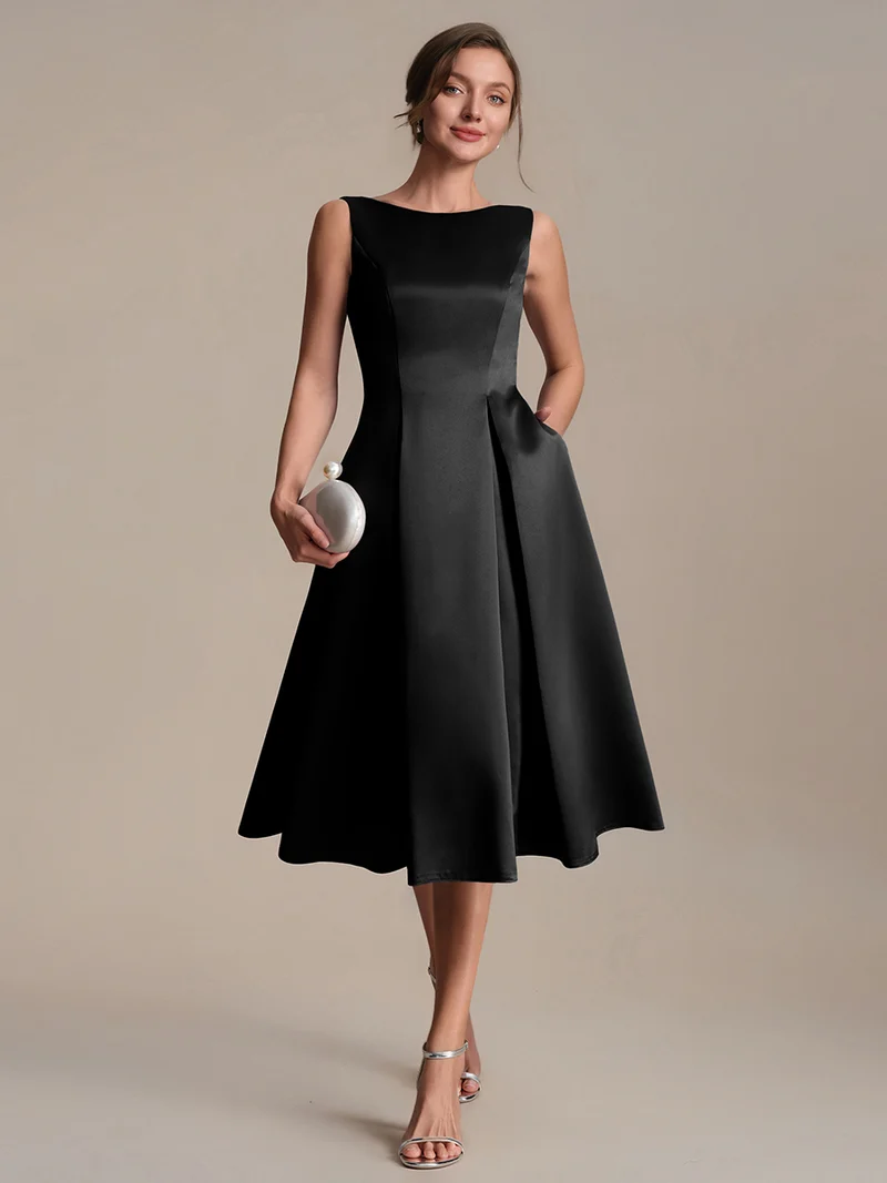 Robe midi longueur ballerine sans bretelles à encolure bateau avec poche