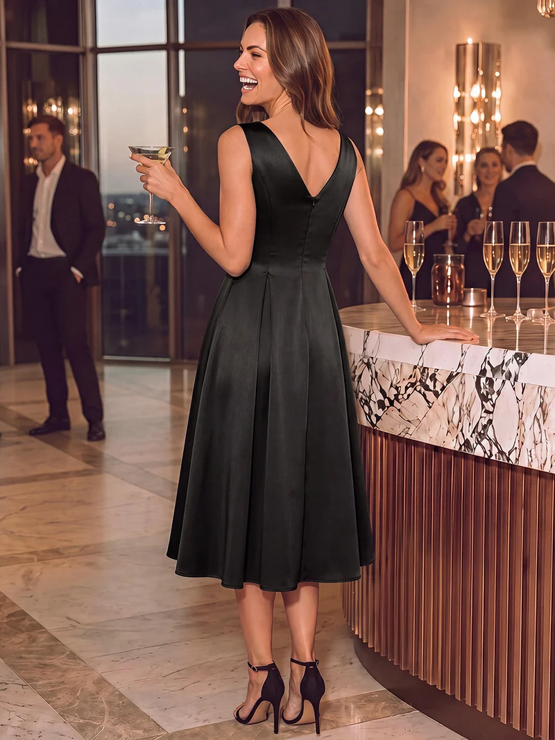 Robe midi longueur ballerine sans bretelles à encolure bateau avec poche
