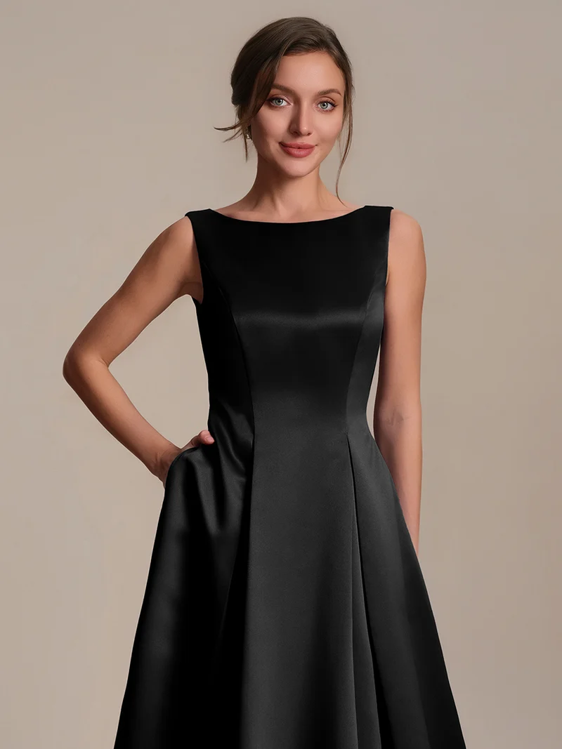 Robe midi longueur ballerine sans bretelles à encolure bateau avec poche