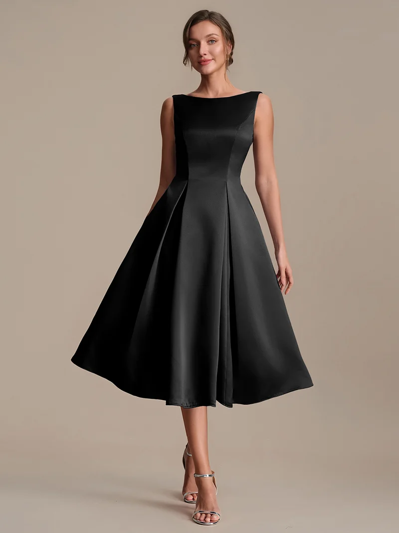 Robe midi longueur ballerine sans bretelles à encolure bateau avec poche