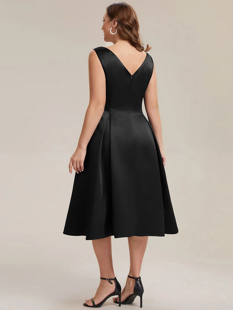 Robe midi longueur ballerine sans bretelles à encolure bateau avec poche