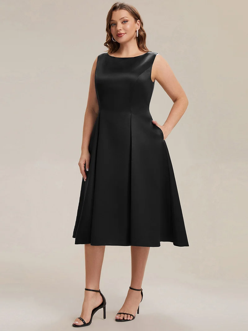 Robe midi longueur ballerine sans bretelles à encolure bateau avec poche