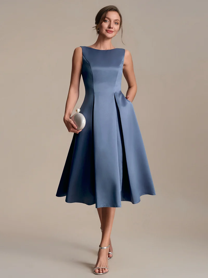 Robe midi longueur ballerine sans bretelles à encolure bateau avec poche