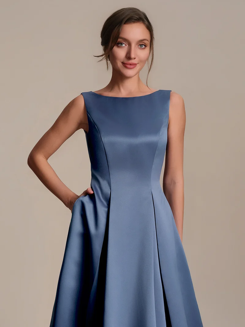 Robe midi longueur ballerine sans bretelles à encolure bateau avec poche