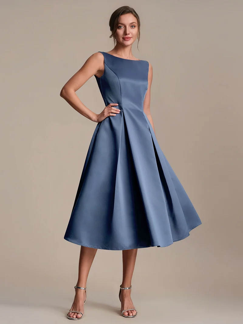 Robe midi longueur ballerine sans bretelles à encolure bateau avec poche
