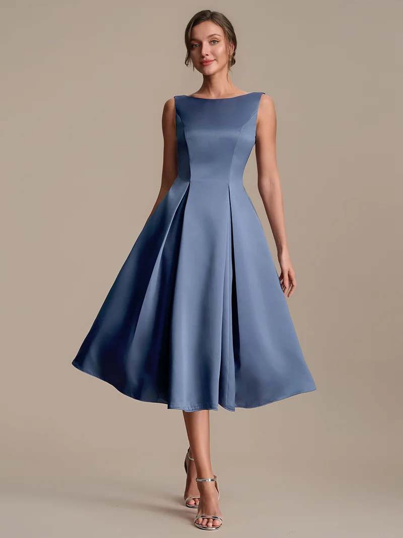 Robe midi longueur ballerine sans bretelles à encolure bateau avec poche
