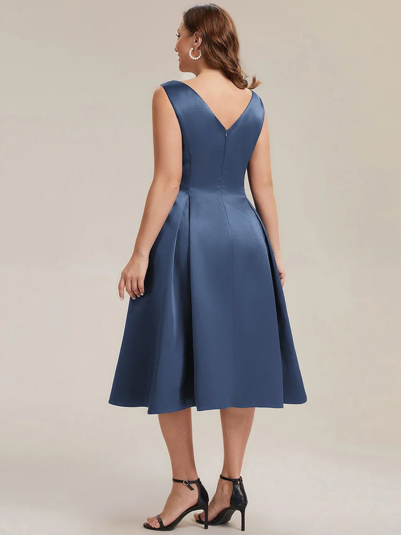 Robe midi longueur ballerine sans bretelles à encolure bateau avec poche