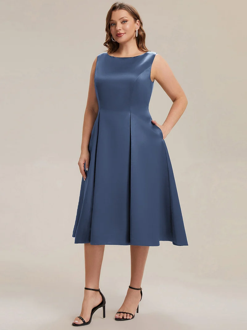 Robe midi longueur ballerine sans bretelles à encolure bateau avec poche