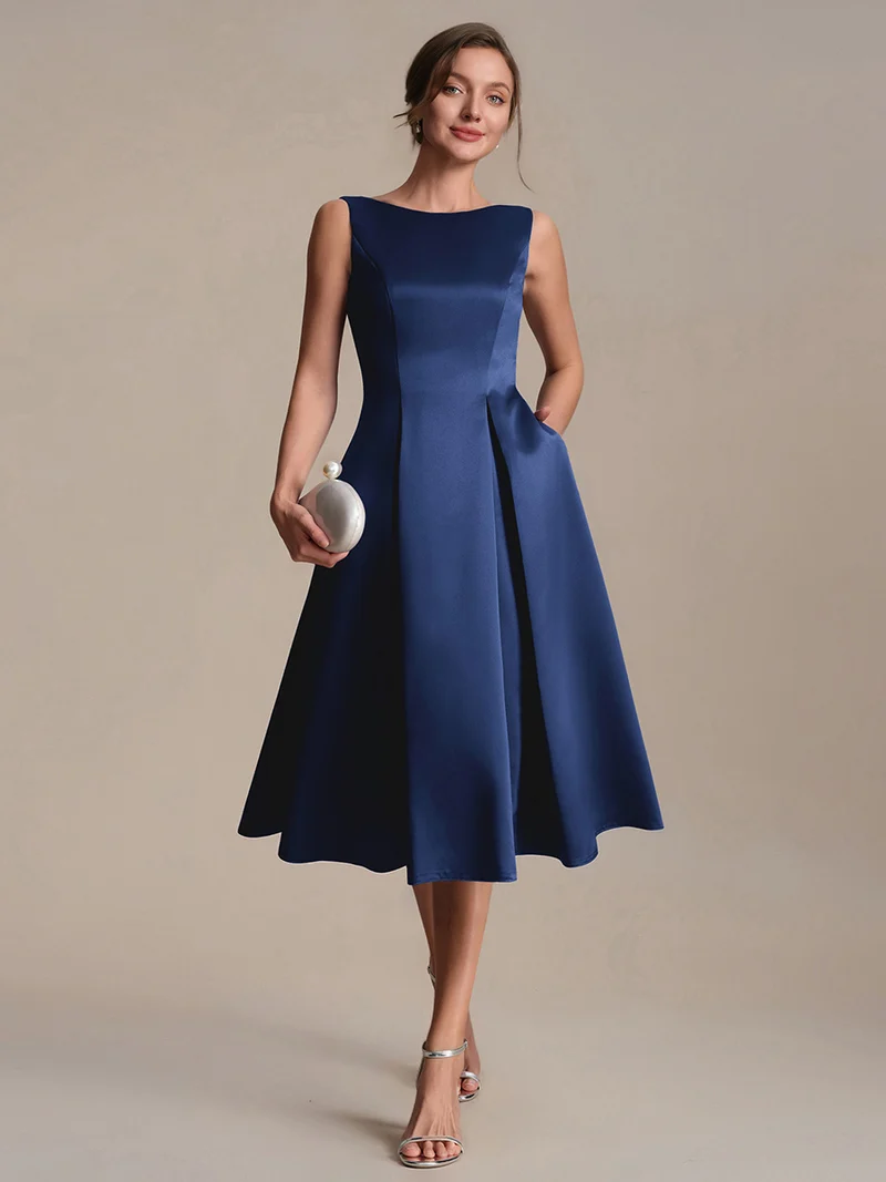 Robe midi longueur ballerine sans bretelles à encolure bateau avec poche