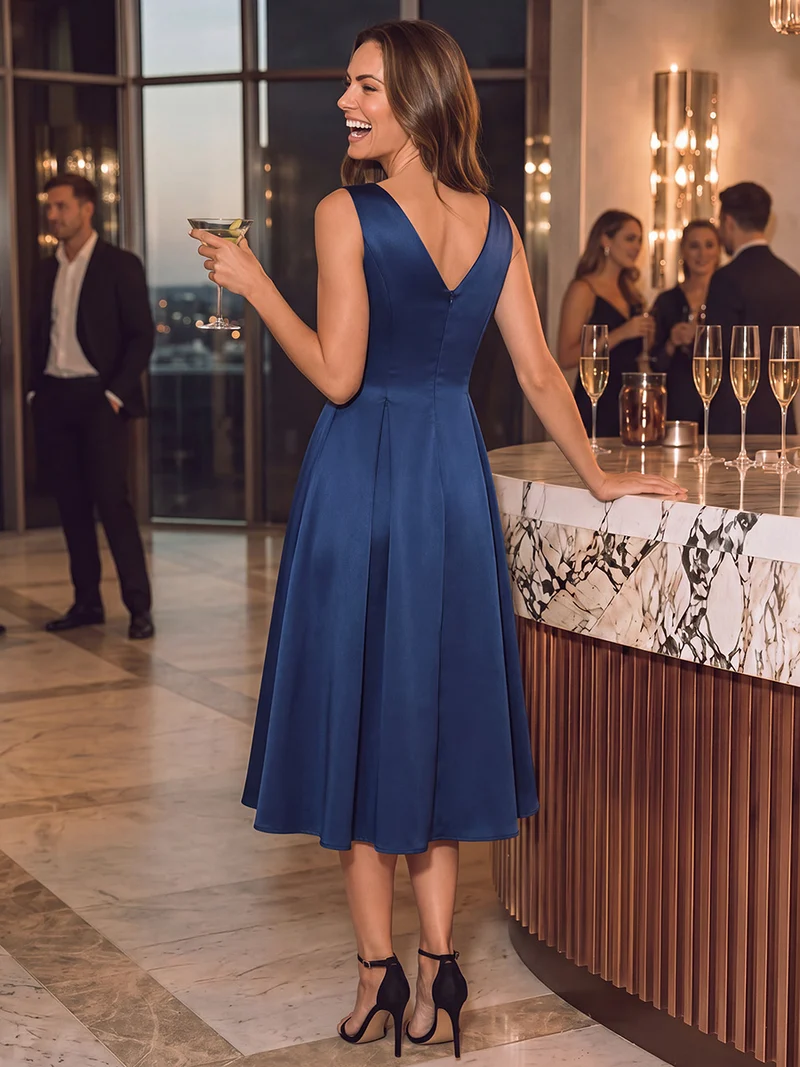 Robe midi longueur ballerine sans bretelles à encolure bateau avec poche