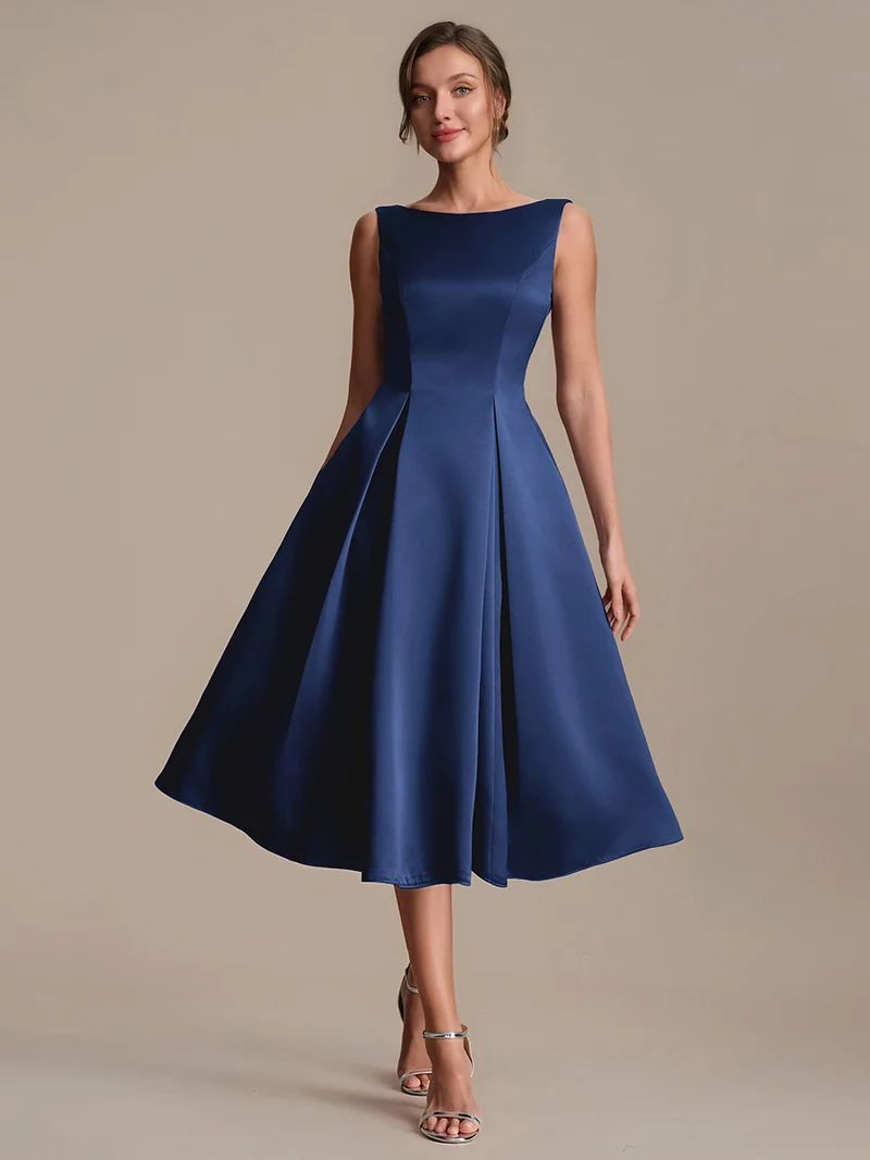 Robe midi longueur ballerine sans bretelles à encolure bateau avec poche