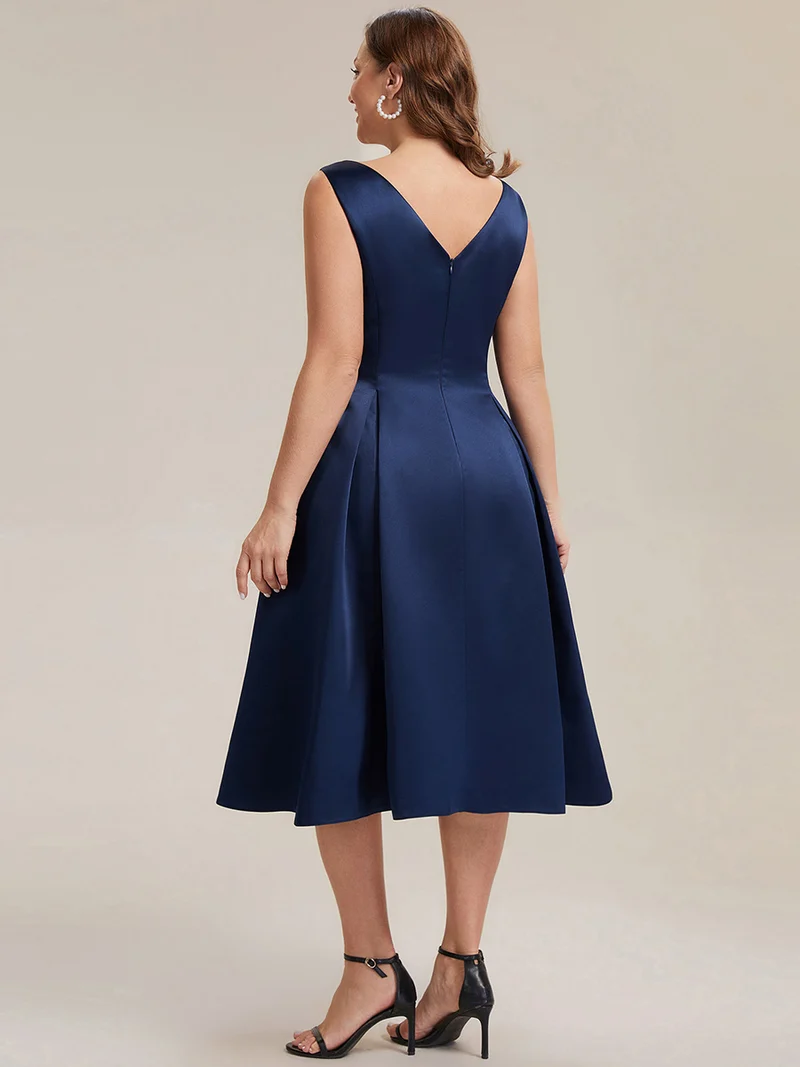 Robe midi longueur ballerine sans bretelles à encolure bateau avec poche