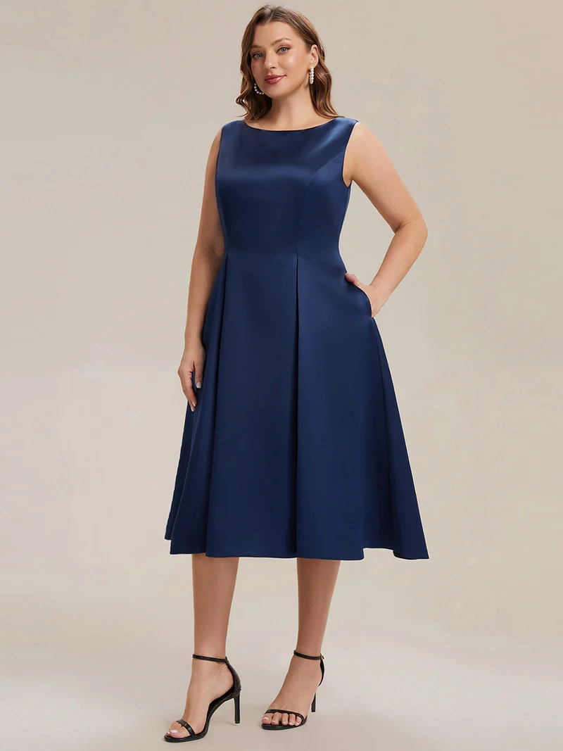 Robe midi longueur ballerine sans bretelles à encolure bateau avec poche