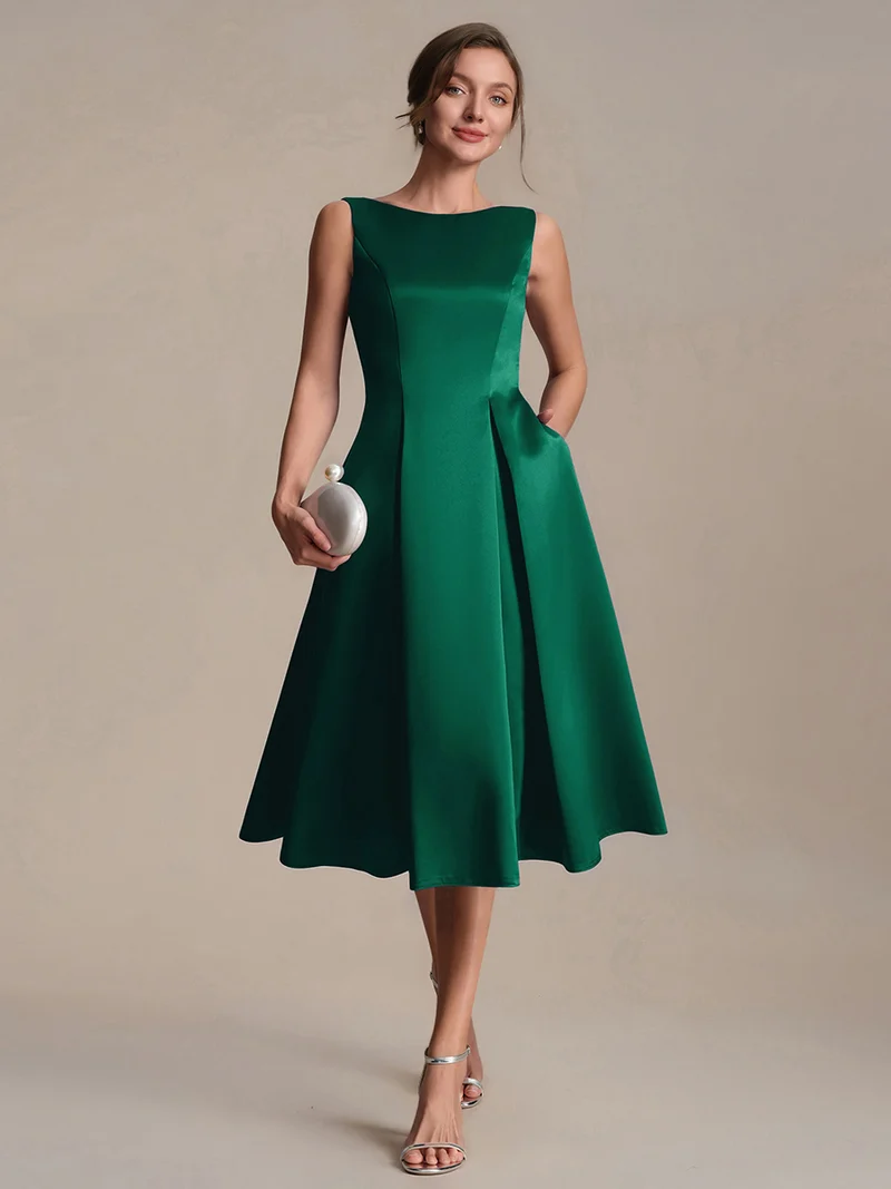 Robe midi longueur ballerine sans bretelles à encolure bateau avec poche