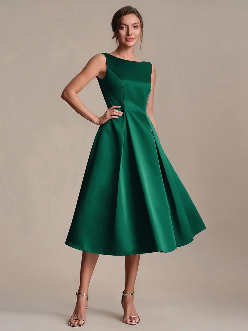 Robe midi longueur ballerine sans bretelles à encolure bateau avec poche