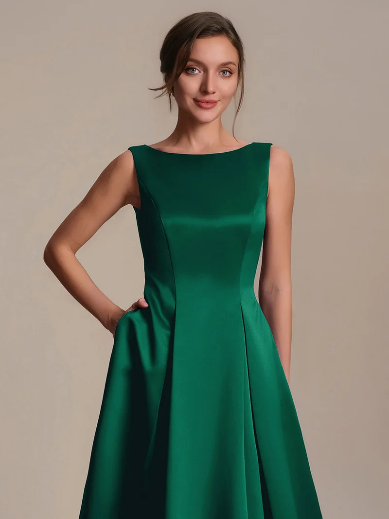 Robe midi longueur ballerine sans bretelles à encolure bateau avec poche