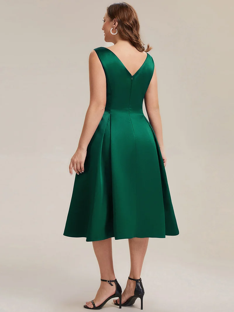 Robe midi longueur ballerine sans bretelles à encolure bateau avec poche