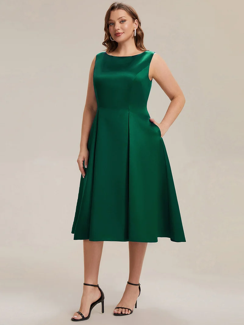 Robe midi longueur ballerine sans bretelles à encolure bateau avec poche