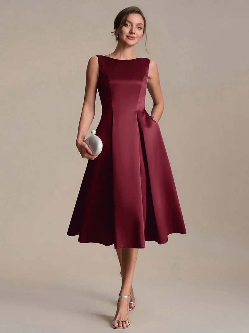 Robe midi longueur ballerine sans bretelles à encolure bateau avec poche