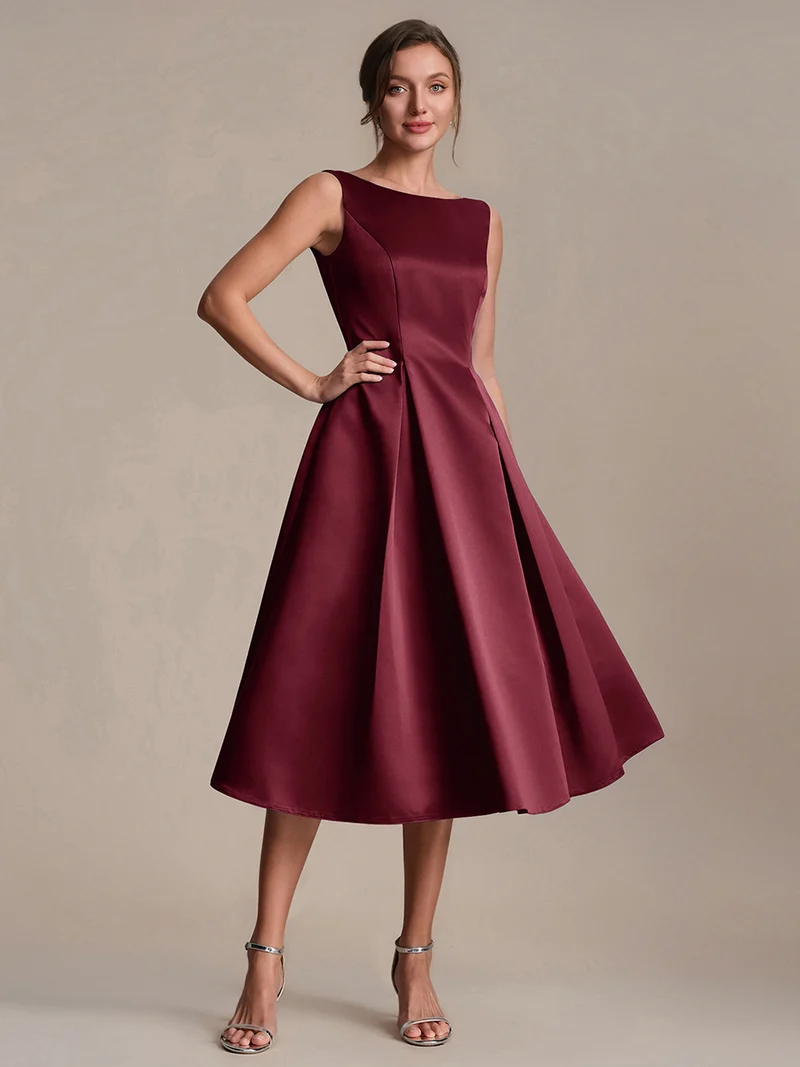 Robe midi longueur ballerine sans bretelles à encolure bateau avec poche