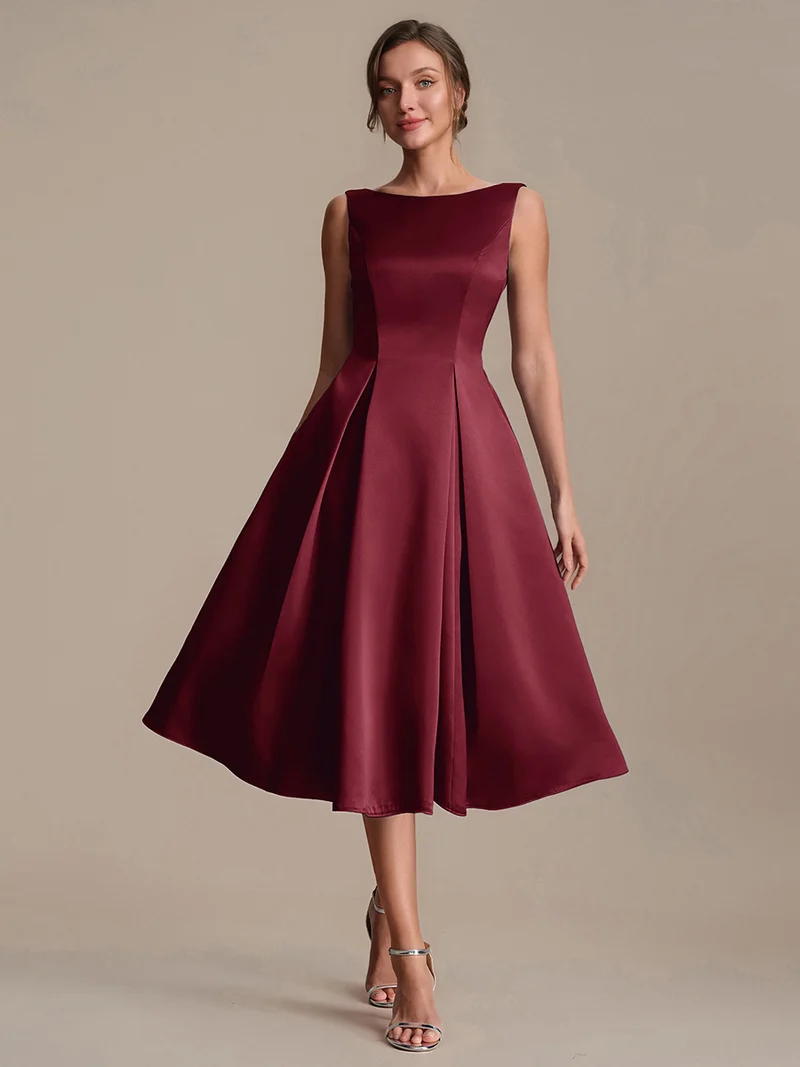 Robe midi longueur ballerine sans bretelles à encolure bateau avec poche
