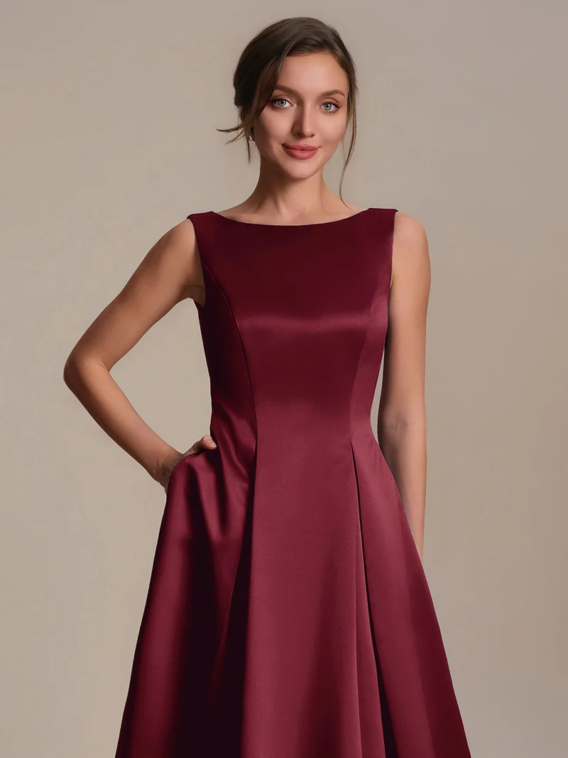 Robe midi longueur ballerine sans bretelles à encolure bateau avec poche