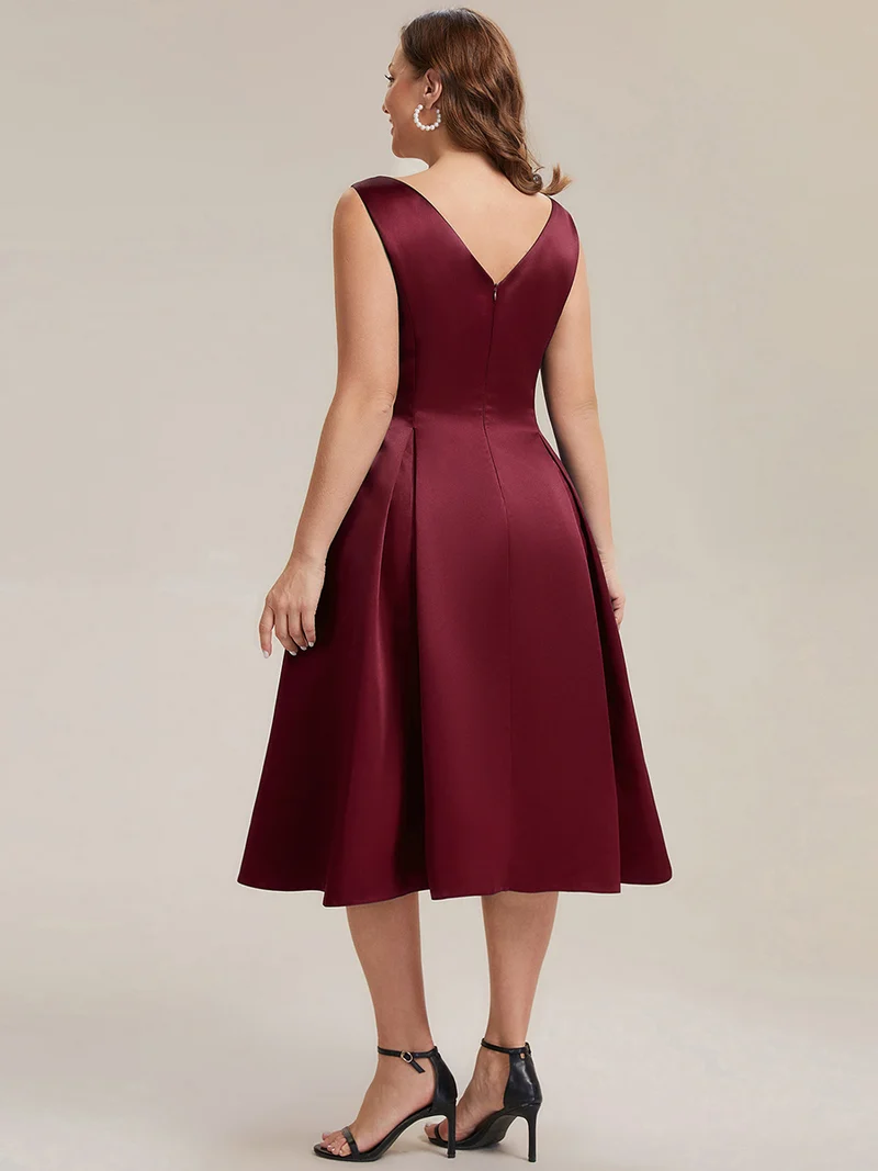 Robe midi longueur ballerine sans bretelles à encolure bateau avec poche