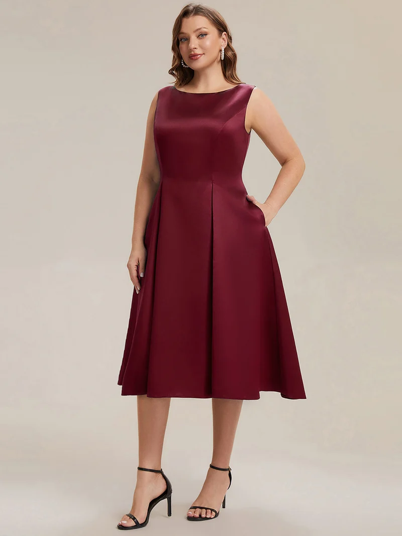 Robe midi longueur ballerine sans bretelles à encolure bateau avec poche