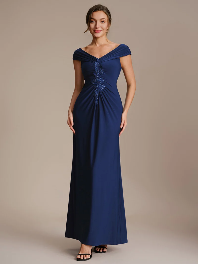 Robe longue moulante à encolure en V dénudée des épaules en tissu extensible