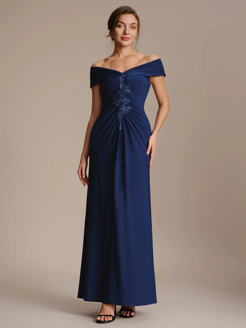 Robe longue moulante à encolure en V dénudée des épaules en tissu extensible