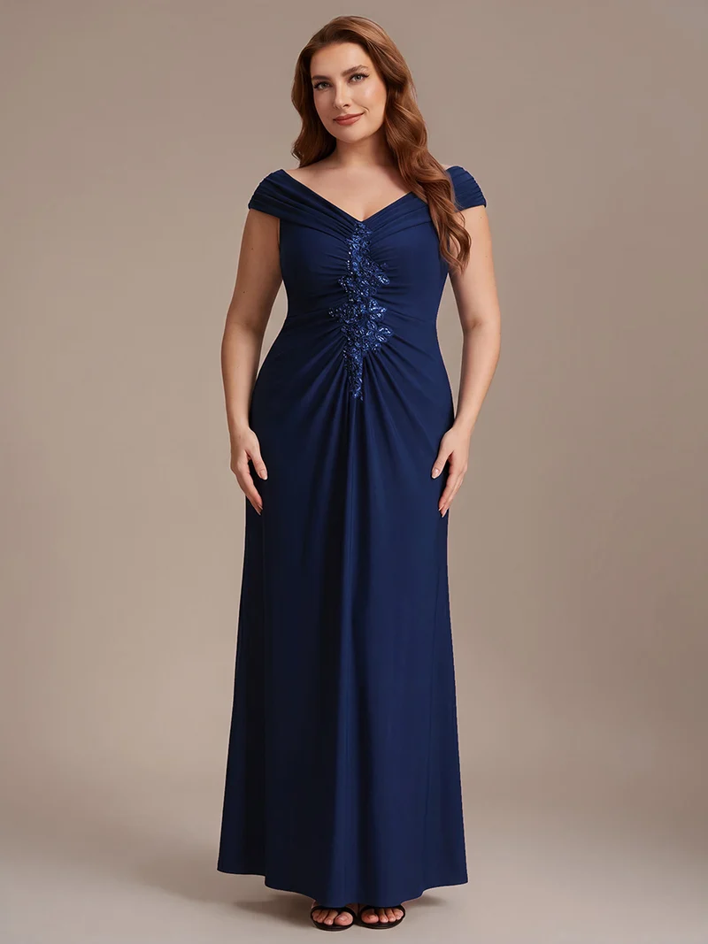 Robe longue moulante à encolure en V dénudée des épaules en tissu extensible