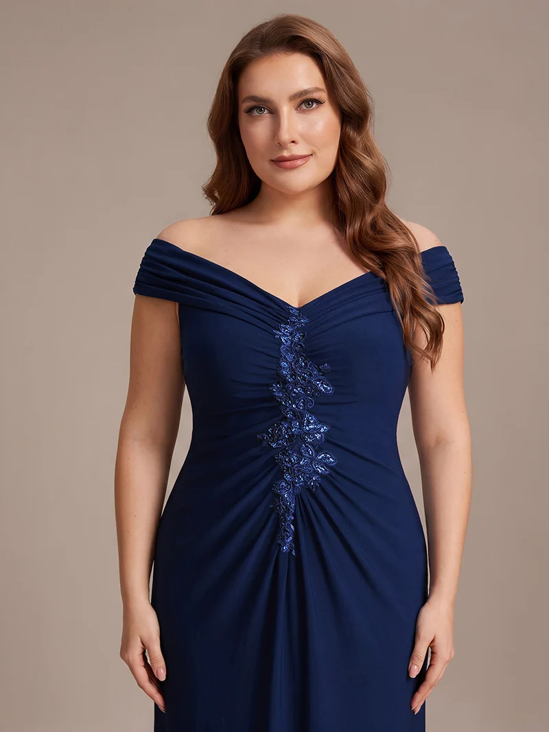 Robe longue moulante à encolure en V dénudée des épaules en tissu extensible