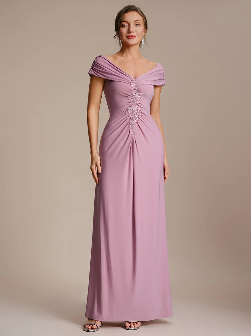 Robe longue moulante à encolure en V dénudée des épaules en tissu extensible