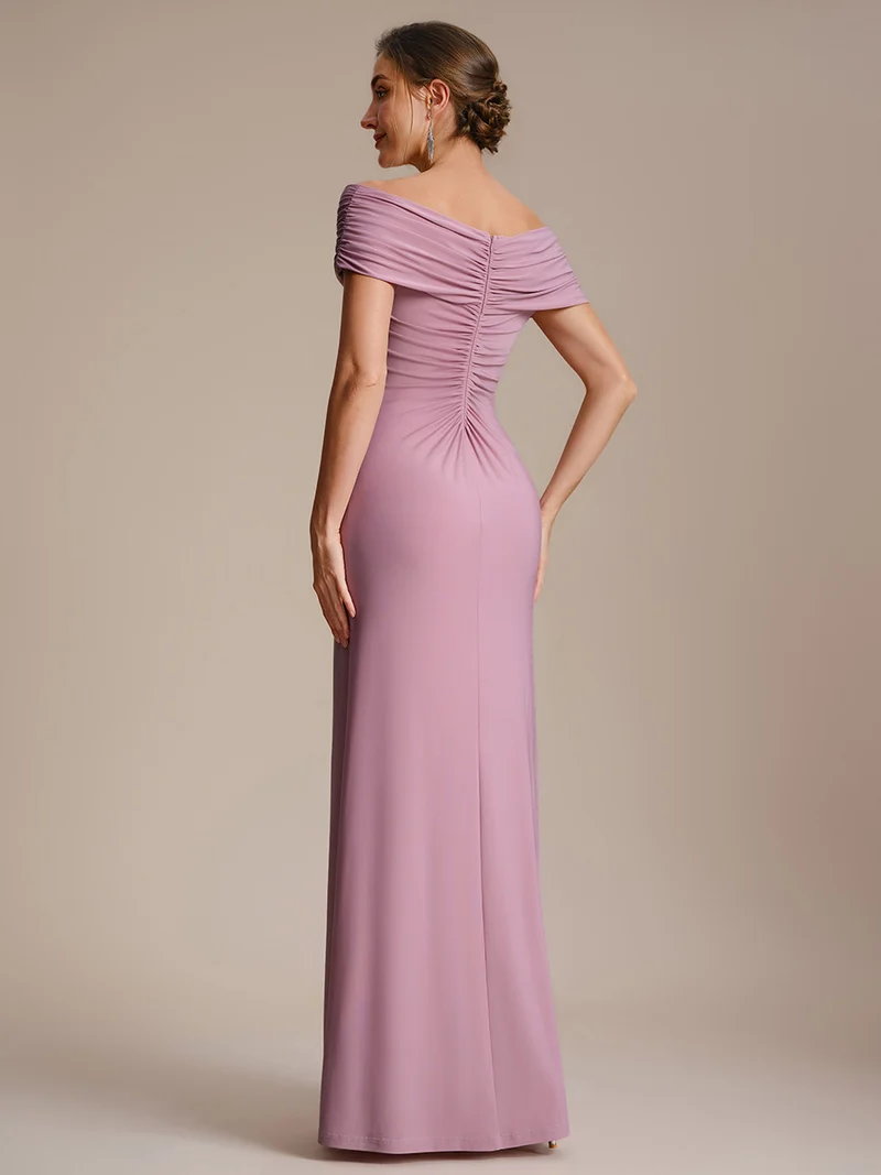 Robe longue moulante à encolure en V dénudée des épaules en tissu extensible