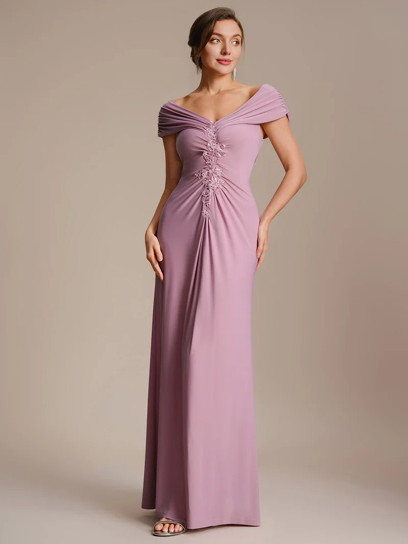 Robe longue moulante à encolure en V dénudée des épaules en tissu extensible