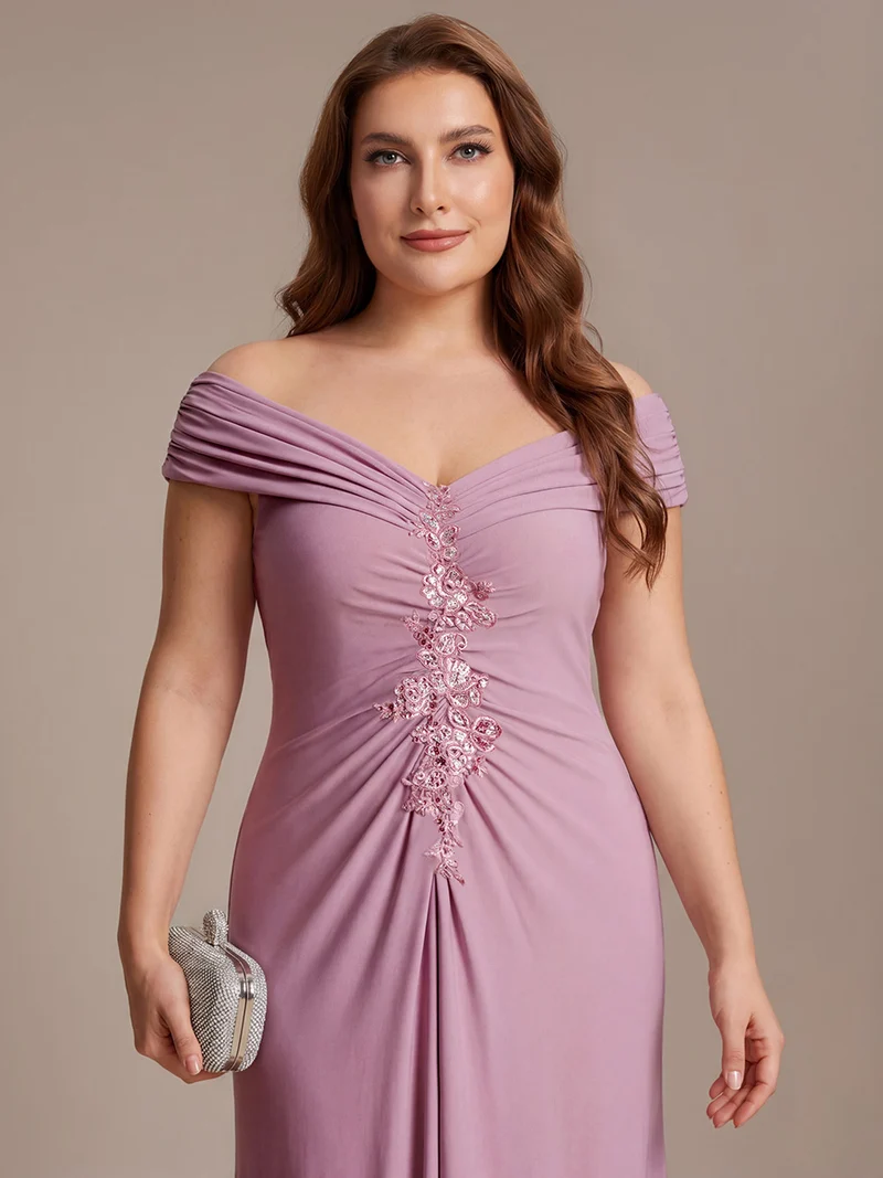 Robe longue moulante à encolure en V dénudée des épaules en tissu extensible